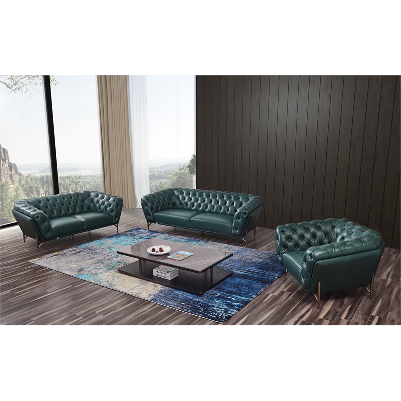 American Eagle Furniture Full Leather/Metal Loveseat in Dark Green