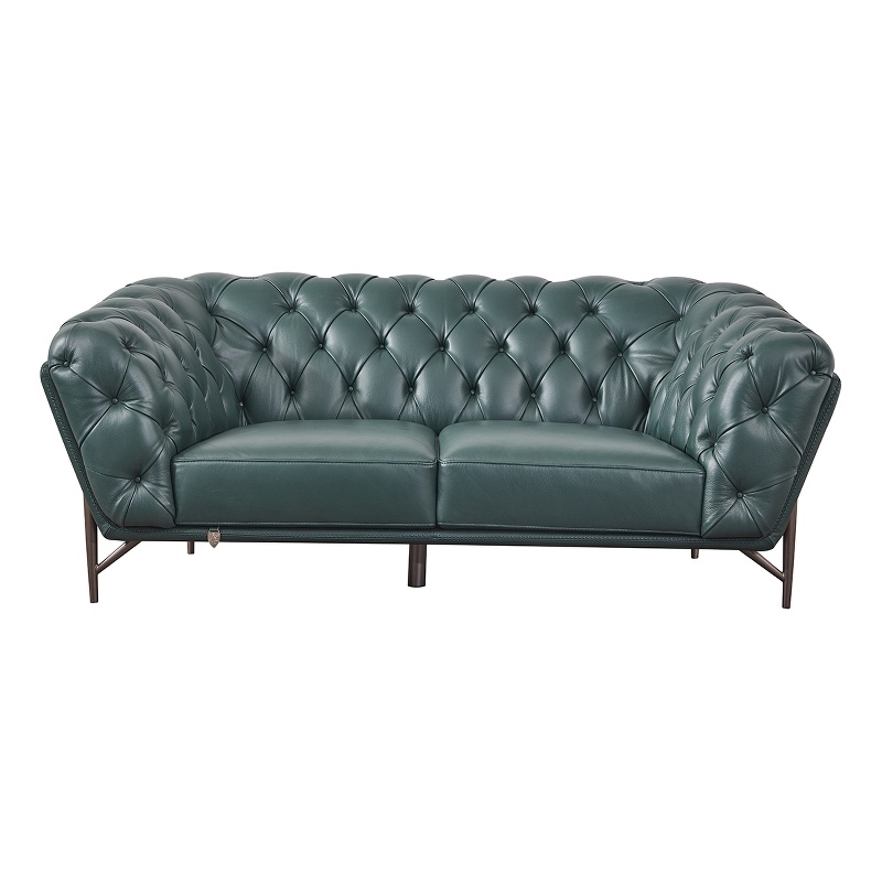 American Eagle Furniture Full Leather/Metal Loveseat in Dark Green