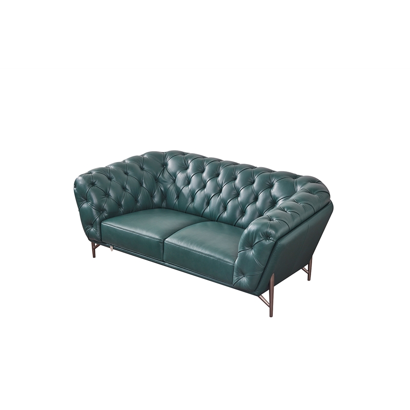 American Eagle Furniture Full Leather/Metal Loveseat in Dark Green