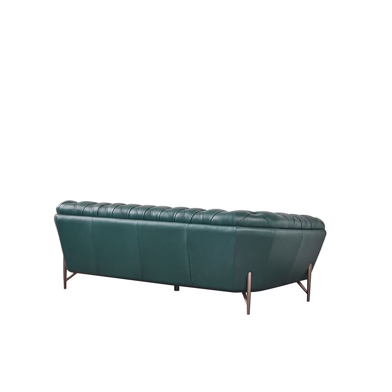 American Eagle Furniture Contemporary Full Leather/Metal Sofa in Dark Green