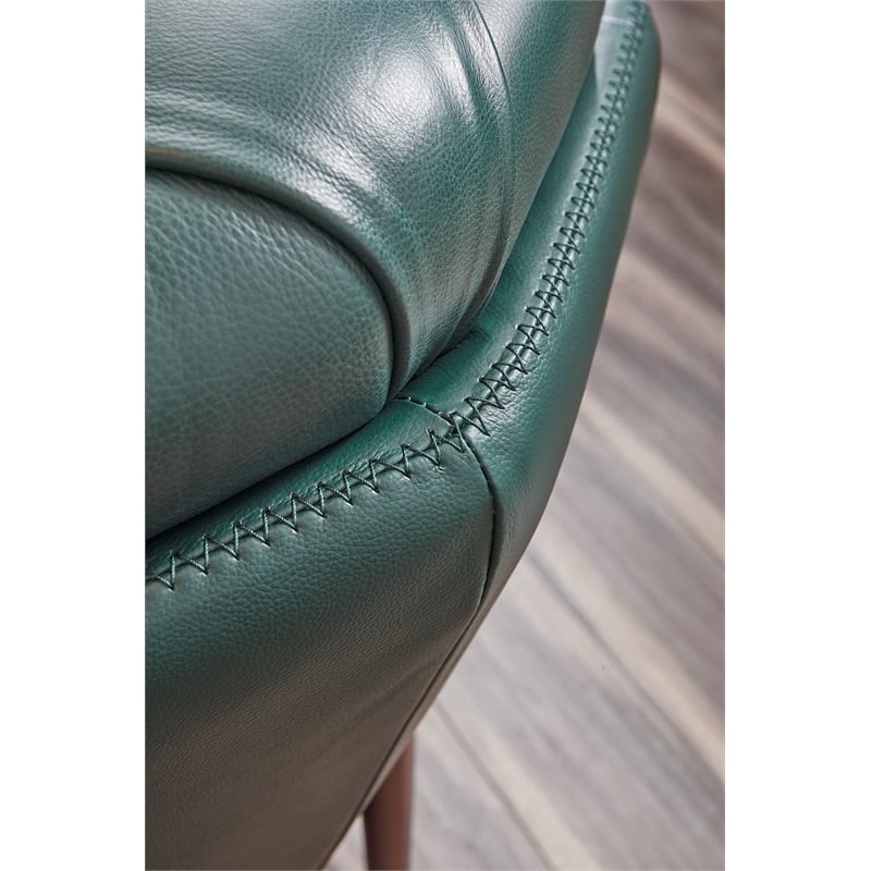 American Eagle Furniture Contemporary Full Leather/Metal Sofa in Dark Green