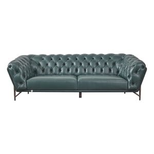 American Eagle Furniture Contemporary Full Leather/Metal Sofa in Dark Green