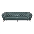 American Eagle Furniture Contemporary Full Leather/Metal Sofa in Dark Green