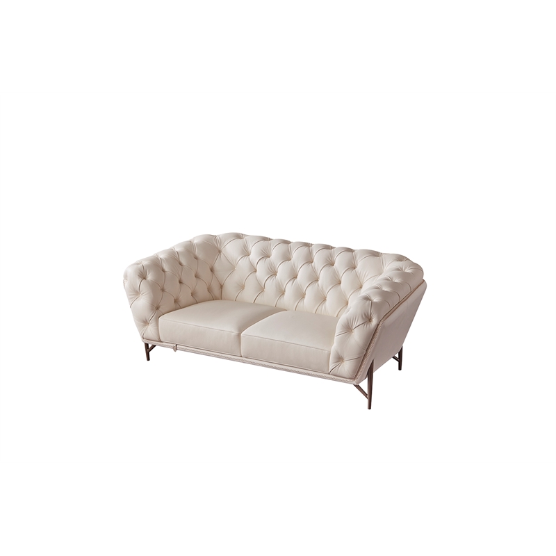 American Eagle Furniture Contemporary Full Leather/Metal Loveseat in White