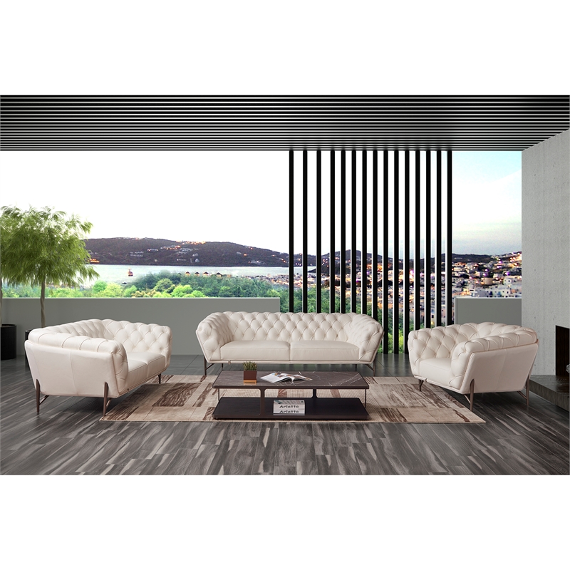 American Eagle Furniture Contemporary Full Leather/Metal Loveseat in White