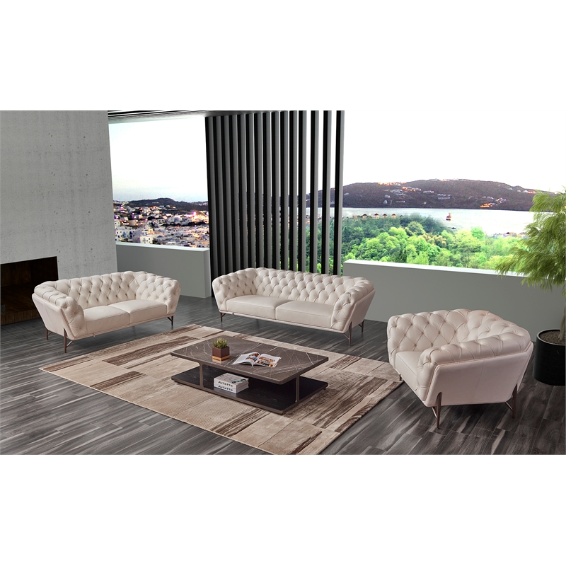 American Eagle Furniture Contemporary Full Leather/Metal Loveseat in White