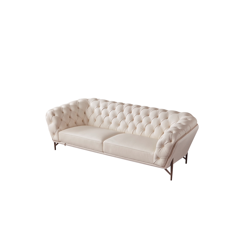 American Eagle Furniture Contemporary Full Leather/Metal Sofa in White