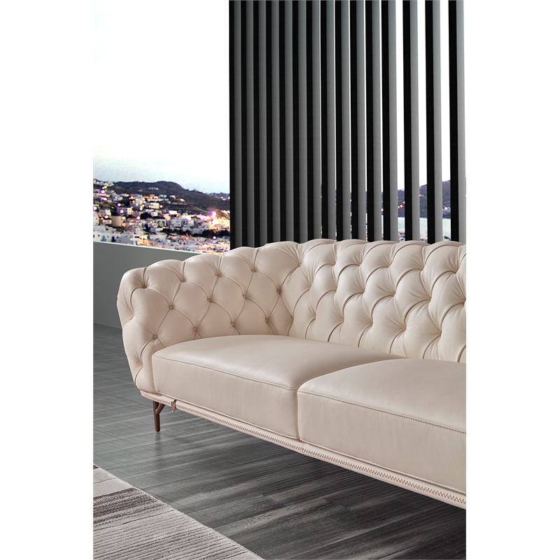 American Eagle Furniture Contemporary Full Leather/Metal Sofa in White