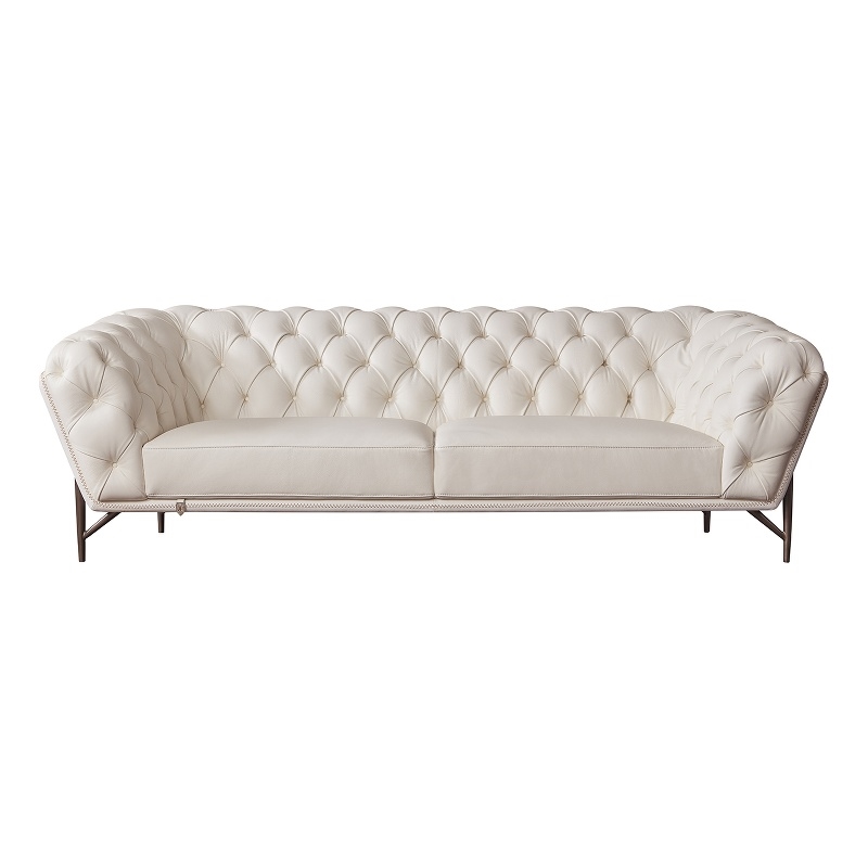 American Eagle Furniture Contemporary Full Leather/Metal Sofa in White
