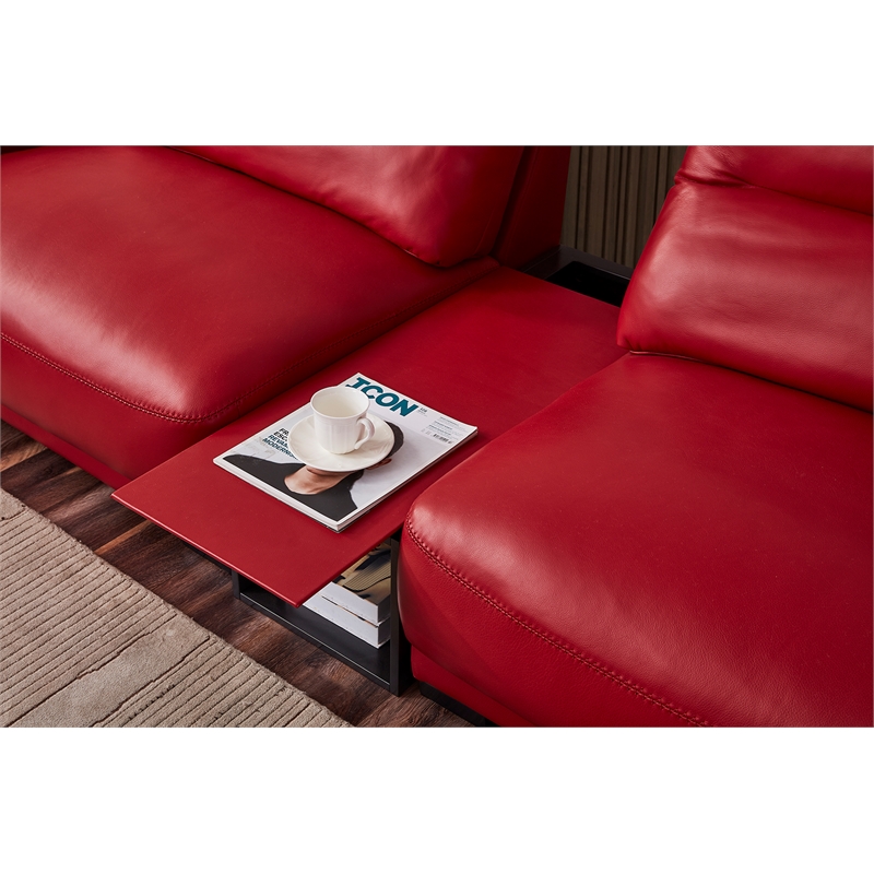 American Eagle Furniture Contemporary Genuine Leather/Wood Sofa in Red