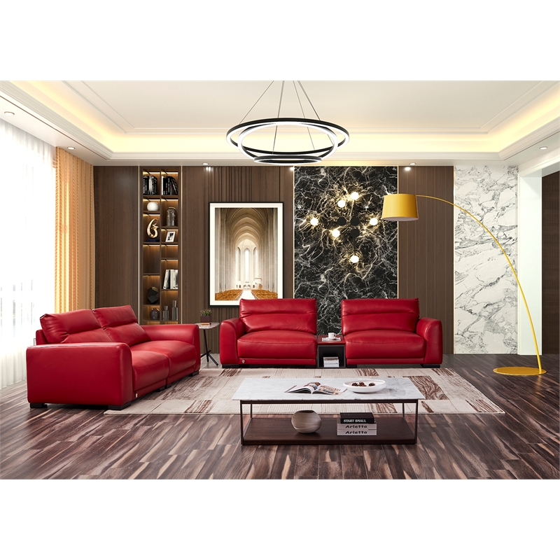 American Eagle Furniture Contemporary Genuine Leather/Wood Sofa in Red
