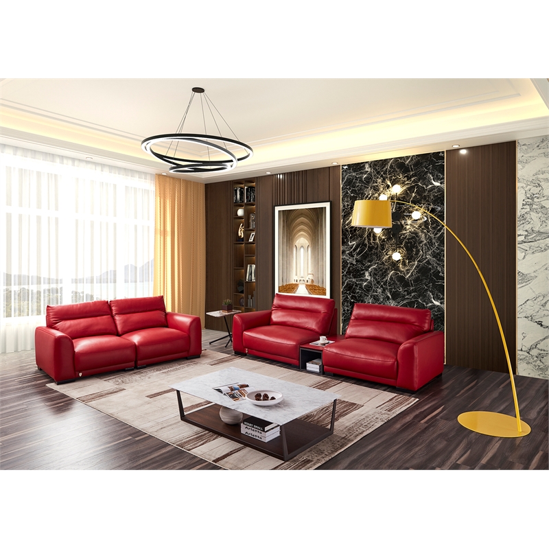 American Eagle Furniture Contemporary Genuine Leather/Wood Sofa in Red