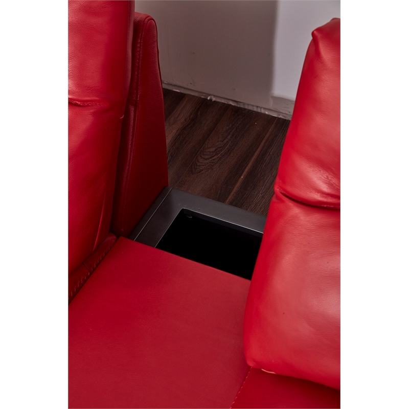 American Eagle Furniture Contemporary Genuine Leather/Wood Sofa in Red