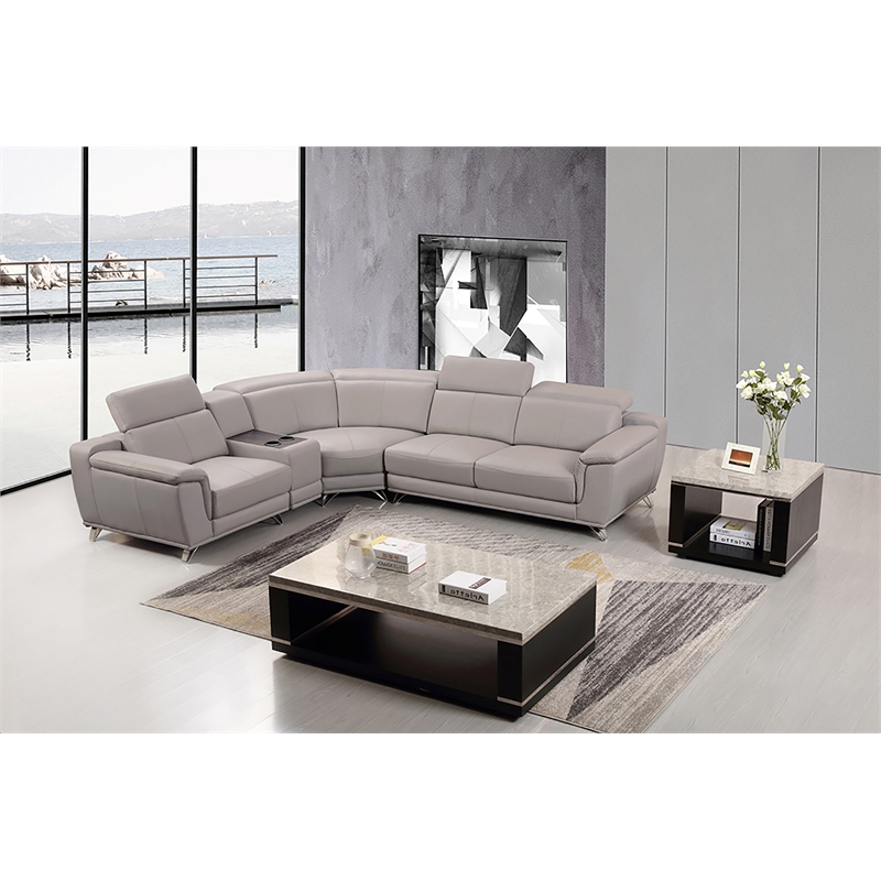 American Eagle Furniture Left Side Facing Genuine Leather Sectional in Gray