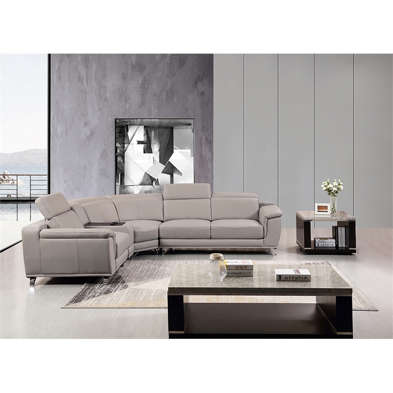American Eagle Furniture Left Side Facing Genuine Leather Sectional in Gray