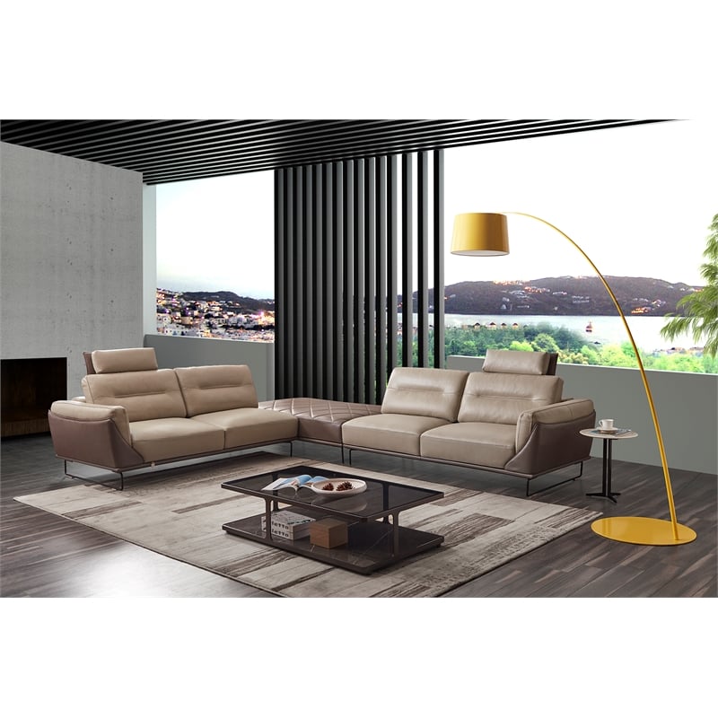 American Eagle Furniture Contemporary Full Leather Sectional in Light Tan