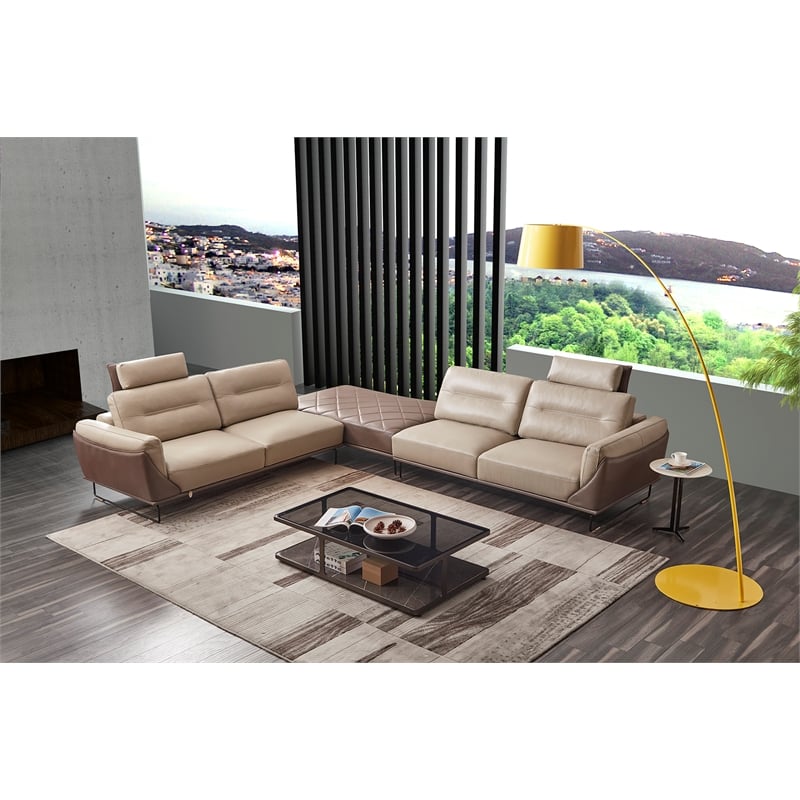 American Eagle Furniture Contemporary Full Leather Sectional in Light Tan