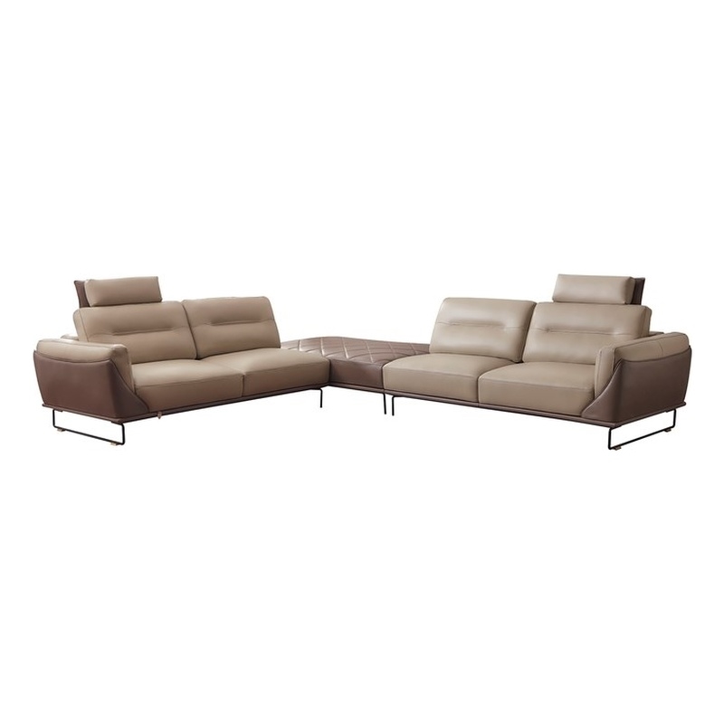 American Eagle Furniture Contemporary Full Leather Sectional in Light Tan