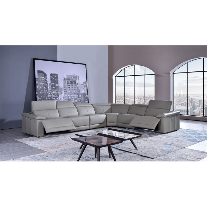 American Eagle Furniture Full Leather Power Recliner Sectional in Tan/Light Gray