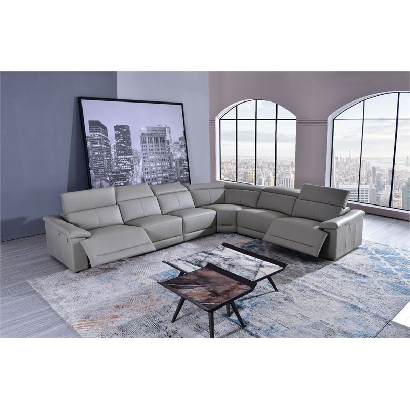 American Eagle Furniture Full Leather Power Recliner Sectional in Tan/Light Gray