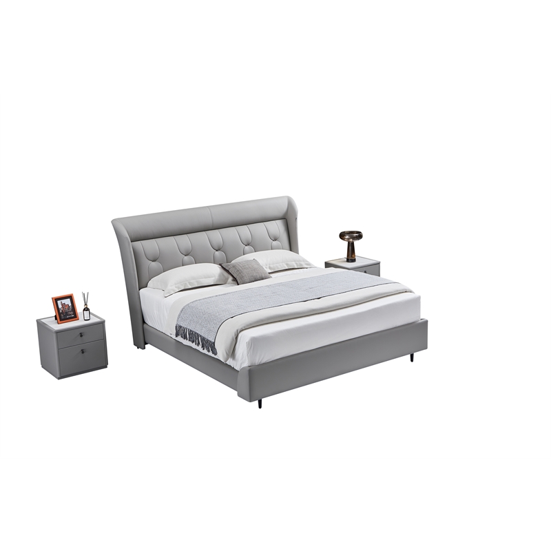 American Eagle Furniture Genuine Leather & Metal Queen Bed in Gray