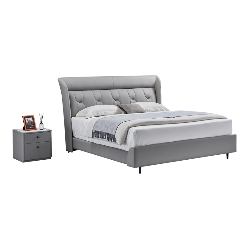 American Eagle Furniture Genuine Leather & Metal Queen Bed in Gray