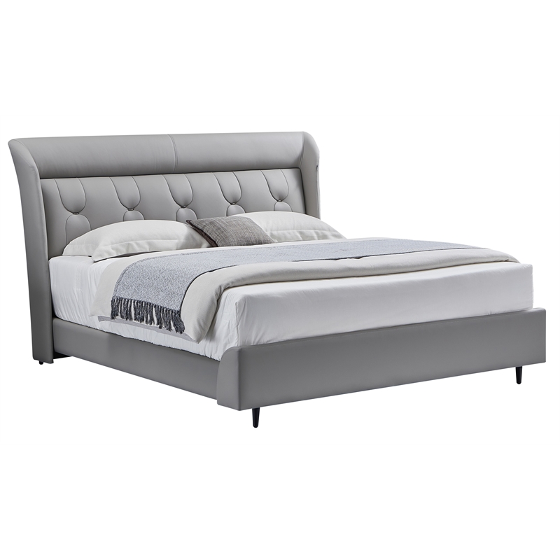 American Eagle Furniture Genuine Leather & Metal Queen Bed in Gray