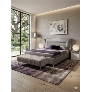 American Eagle Furniture Metal & Genuine Leather Queen Bed in Gray