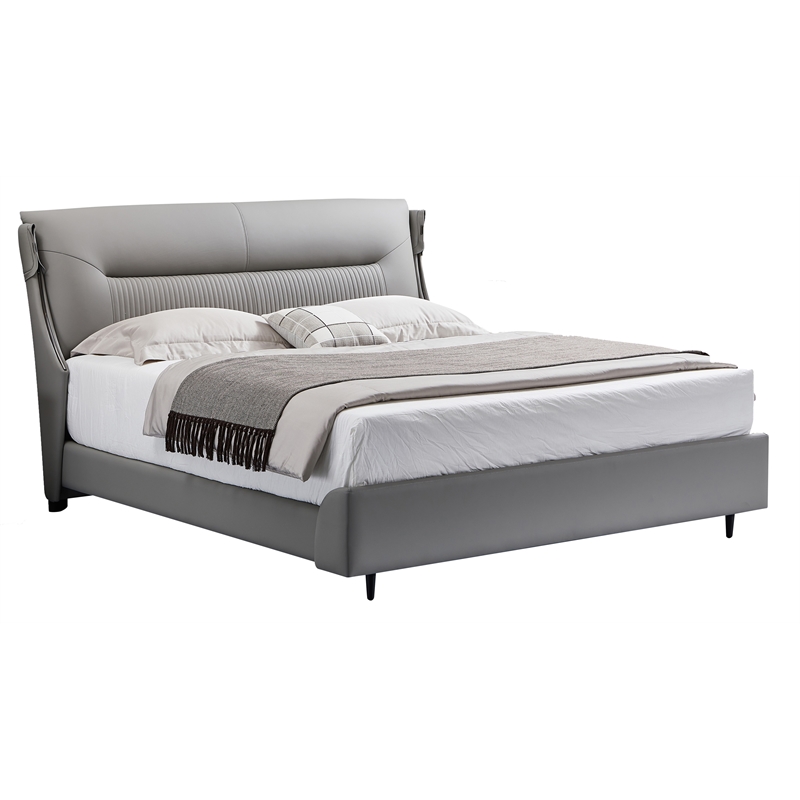 American Eagle Furniture Leather & Metal Eastern King/King Bed in Gray