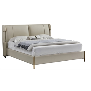 American Eagle Furniture Genuine Leather & Metal Eastern King/King Bed in Cream