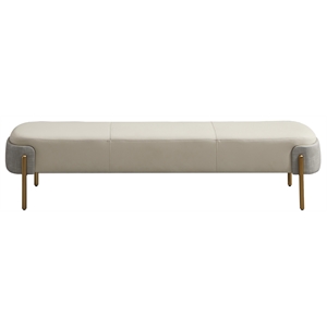American Eagle Furniture Rounded Edge Faux Leather/Metal Ottoman in Cream