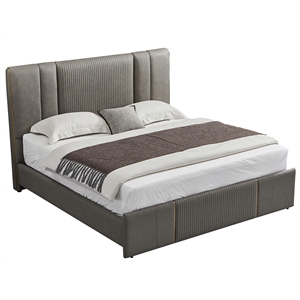 American Eagle Furniture Metal & Genuine Leather Queen Bed in Gray