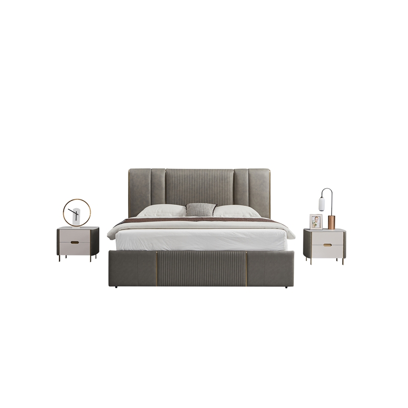 American Eagle Furniture Genuine Leather & Metal Cal King Bed in Gray