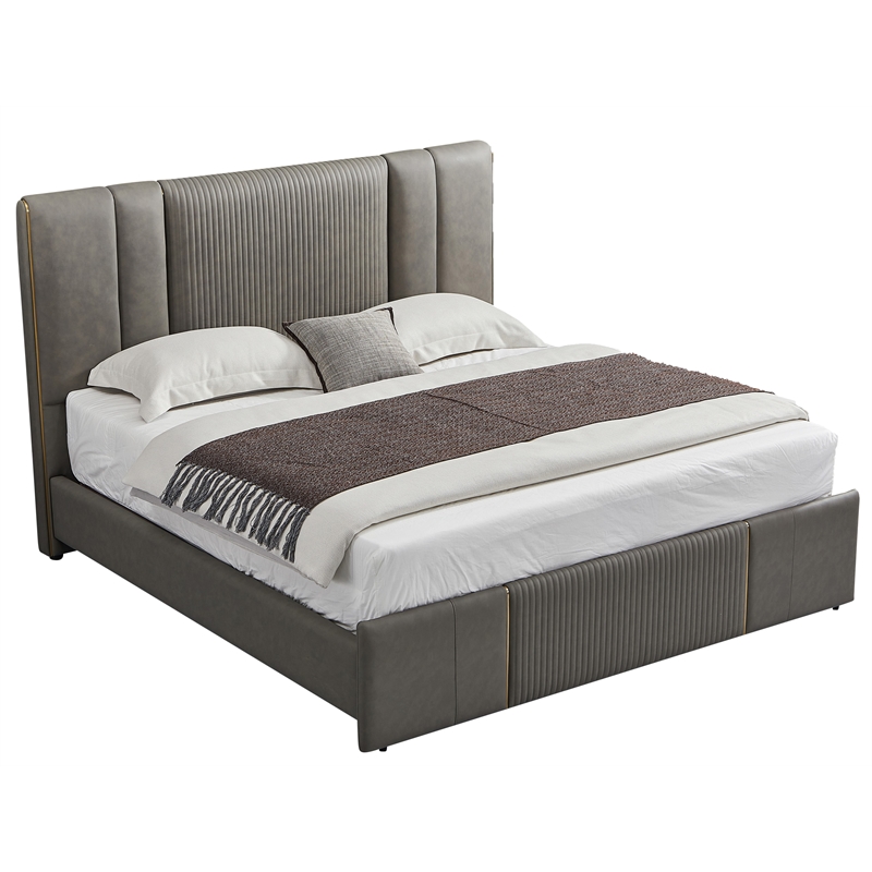 American Eagle Furniture Genuine Leather & Metal Cal King Bed in Gray