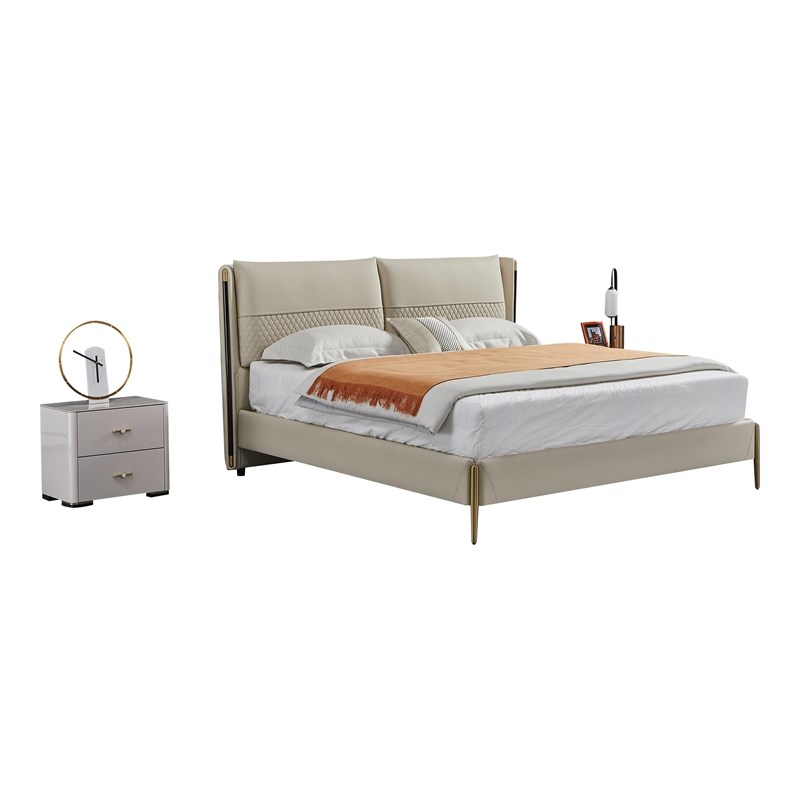 American Eagle Furniture Metal & Genuine Leather Queen Bed in Cream