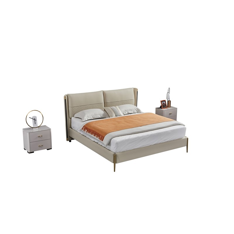 American Eagle Furniture Metal & Genuine Leather Queen Bed in Cream