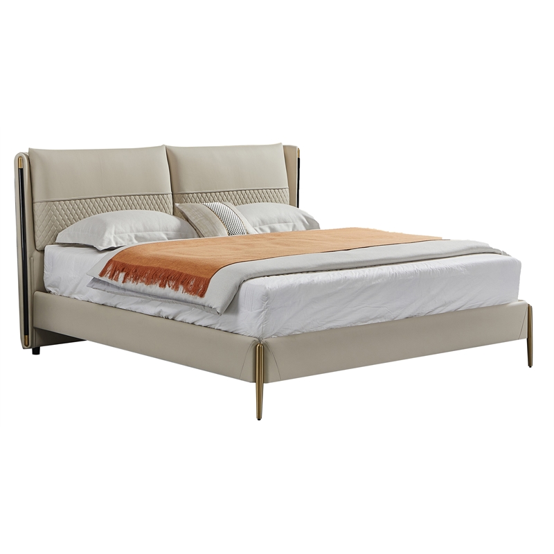 American Eagle Furniture Metal & Genuine Leather Eastern King/King Bed in Cream