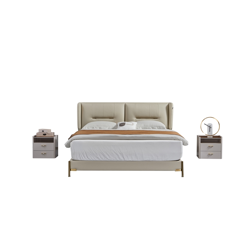 American Eagle Furniture Genuine Leather & Metal Queen Bed in Cream