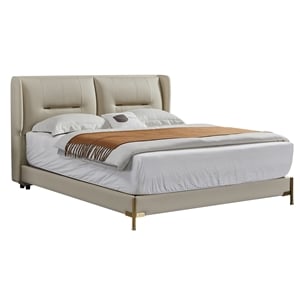 American Eagle Furniture Metal & Genuine Leather Cal King Bed in Cream
