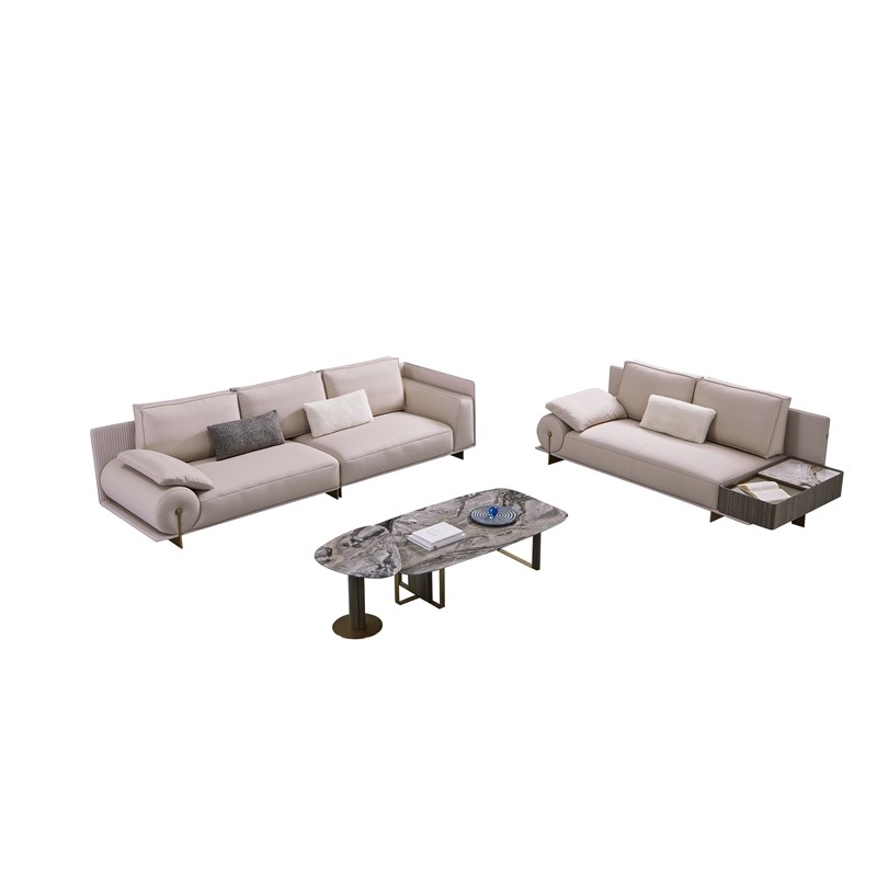 American Eagle Furniture Genuine Leather & Metal Loveseat in Gray