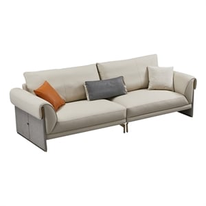 American Eagle Furniture 107&quot 4-Seater Modern Genuine Leather Sofa in Light Gray
