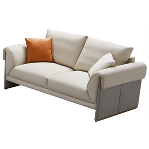 American Eagle Furniture Metal & Genuine Leather Loveseat in Light Gray