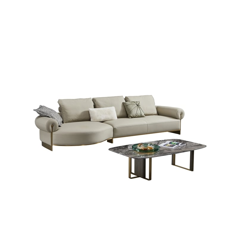 American Eagle Furniture Genuine Leather & Metal Sectional in Gray