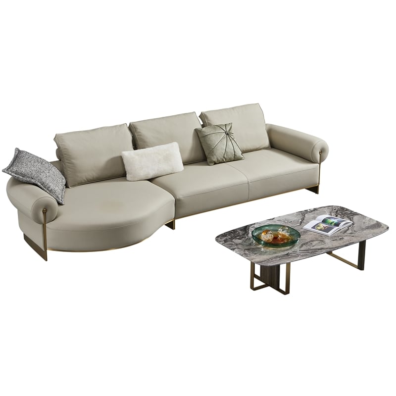 American Eagle Furniture Genuine Leather & Metal Sectional in Gray