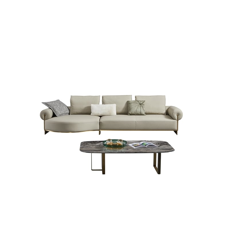 American Eagle Furniture Genuine Leather & Metal Sectional in Gray
