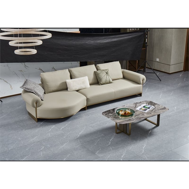 American Eagle Furniture Genuine Leather & Metal Sectional in Gray