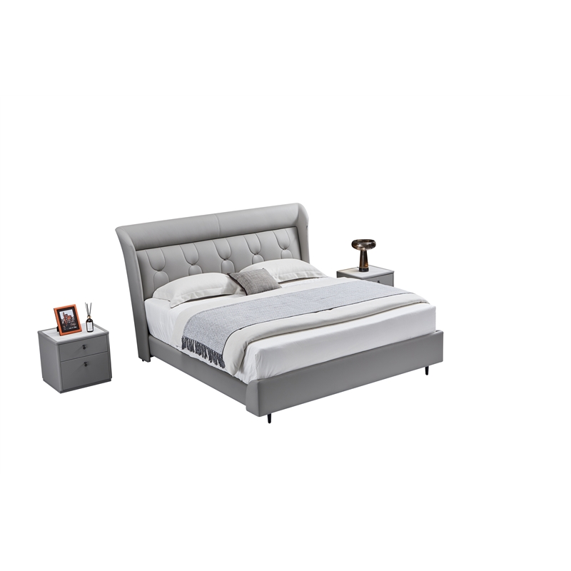 American Eagle Furniture 2-Drawer Faux Marble & Vinyl Nightstand in Gray