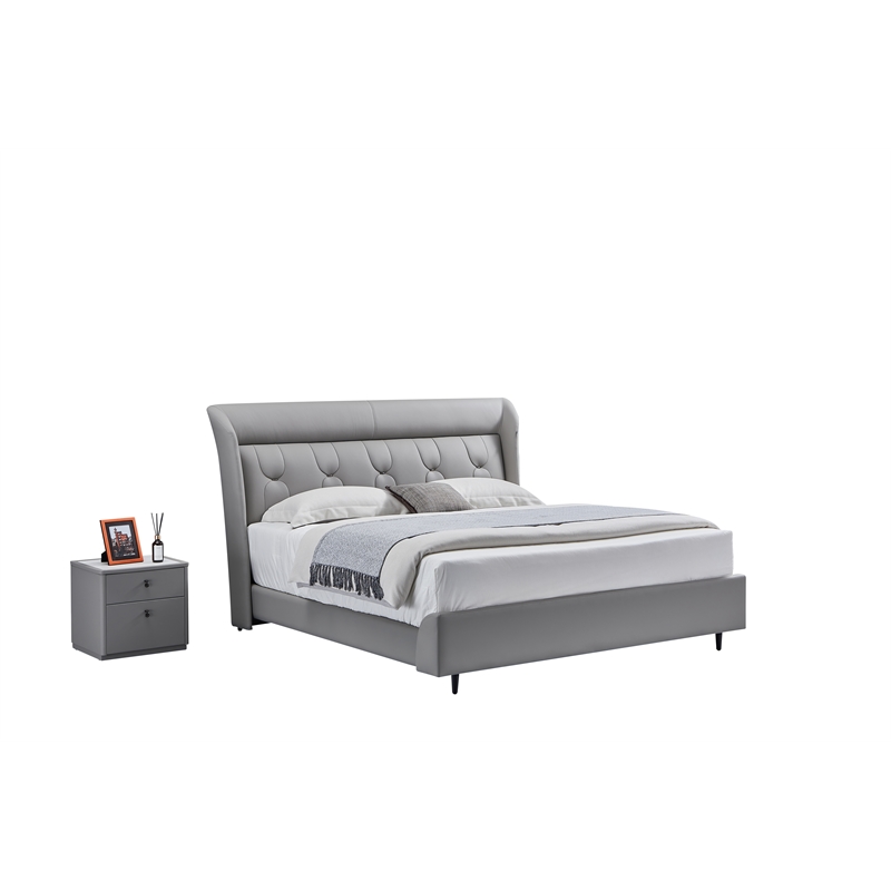 American Eagle Furniture 2-Drawer Faux Marble & Vinyl Nightstand in Gray