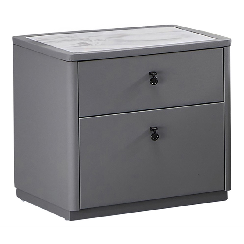 American Eagle Furniture 2-Drawer Faux Marble & Vinyl Nightstand in Gray