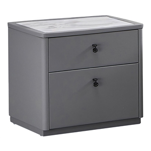 American Eagle Furniture 2-Drawer Faux Marble & Vinyl Nightstand in Gray